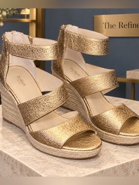 Botkier Women Shoes 11 Gold Espadrille Sandal Buckle Solid Rope Ankle Strap